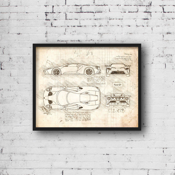 Ford GT (2017 - Present) Sketch Art Print - Sketch Style, Car Patent, Patent, Blueprint Poster, Blue Print, GT Car (P832)