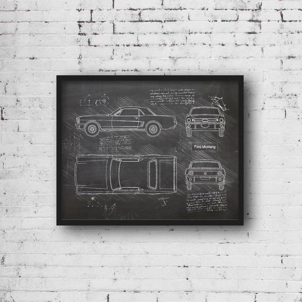 Ford Mustang (1964 - 66) Sketch Art Print - Sketch Style, Car Patent, Patent, Blueprint Poster, BluePrint, GT Art Prints (P517)