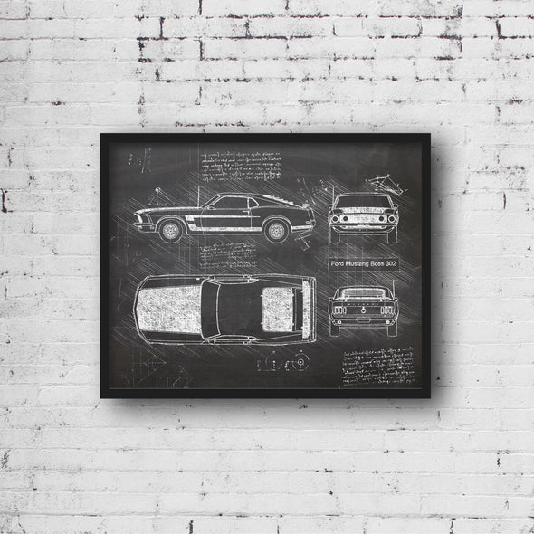 Ford Mustang Boss 302 (1969) Sketch Art Print - Sketch Style, Car Patent, Patent, Blueprint Poster, BluePrint, Boss 302 Art (P266)