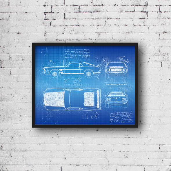 Ford Mustang Boss 302 (1969) Sketch Art Print - Sketch Style, Car Patent, Patent, Blueprint Poster, BluePrint, Boss 302 Art (P266)