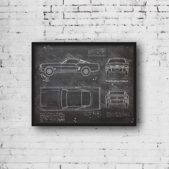 Ford Mustang Fastback (1964 - 1966) Sketch Art Print - Sketch Style, Car Patent, Patent, Blueprint Poster, BluePrint (P306)