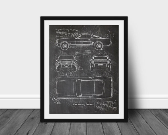 Ford Mustang Fastback (1964 - 1966) Sketch Art Print - Sketch Style, Car Patent, Patent, Blueprint Poster, BluePrint (P589)