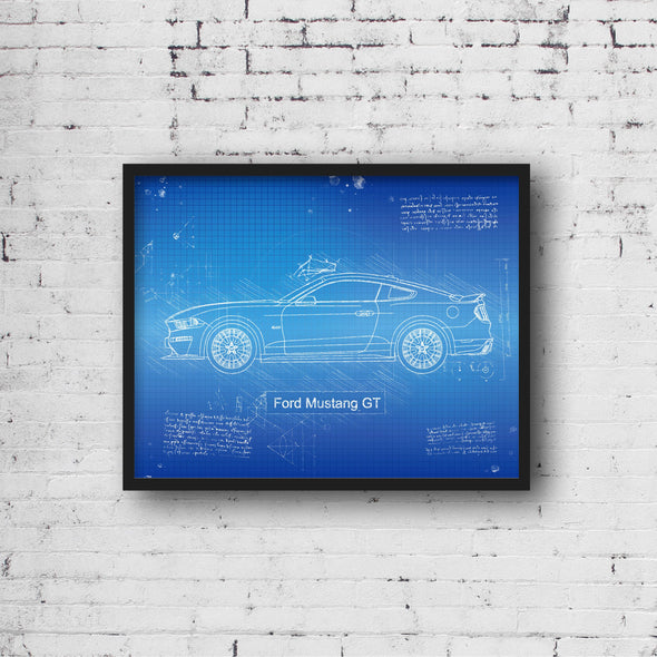 Ford Mustang GT (2018) Sketch Art Print - Sketch Style, Car Patent, Patent, Blueprint Poster, Blue Print, GT Art Prints (P540)