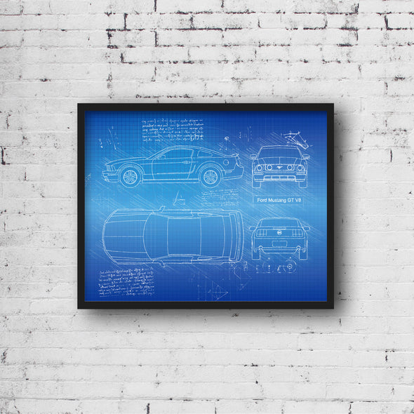 Ford Mustang GT V8 (2005 - 10) Sketch Art Print - Sketch Style, Car Patent, Patent, Blueprint Poster, BluePrint, GT Art (P411)