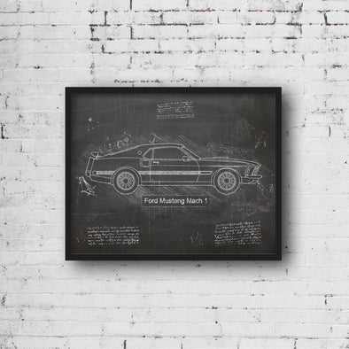 Ford Mustang Mach 1 (1969) Sketch Art Print - Sketch Style, Car Patent, Blueprint Poster, BluePrint, Mustangs, Mach1 (P510)