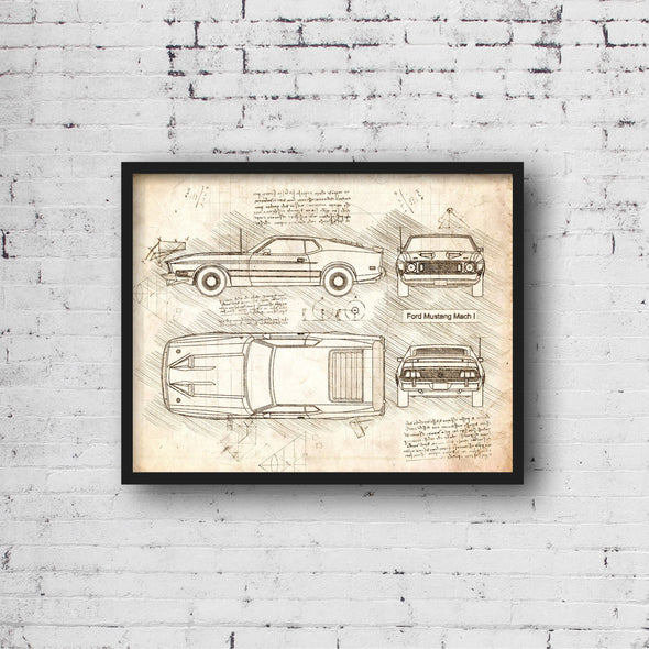 Ford Mustang Mach I (1973) Sketch Art Print - Sketch Style, Car Patent, Blueprint Poster, Blue Print, Mustangs, Mach1 (P433)