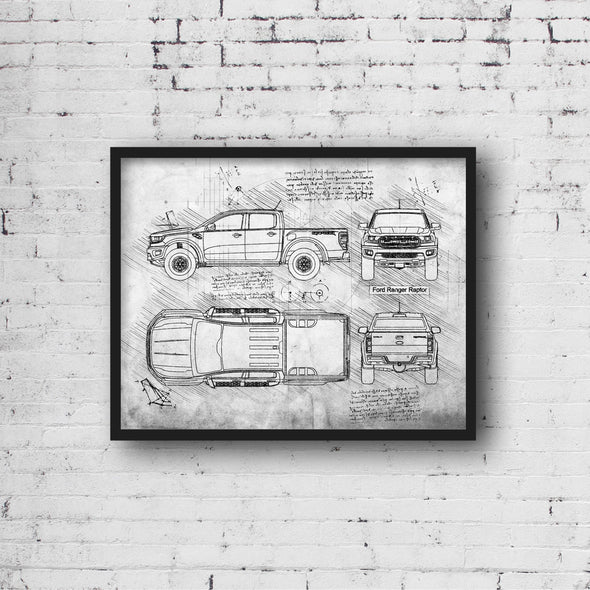 Ford Ranger Raptor (2018 - present) Sketch Art Print - Sketch Style, Car Patent, Blueprint Poster, BluePrint, Raptor Truck (P448)