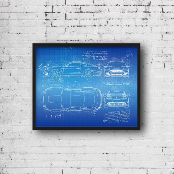 Ford Shelby GT350R Mustang (2015 - present) Sketch Art Print - Sketch Style, Car Patent, Blueprint Poster, Blue Print Art (P435)