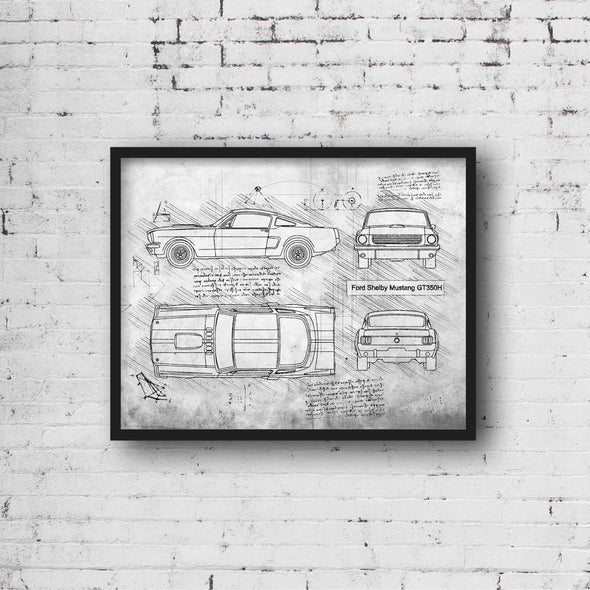 Ford Shelby Mustang GT350H (1965 - 66) Sketch Art Print - Sketch Style, Car Patent, Blueprint Poster, BluePrint, Shelby Art (P536)