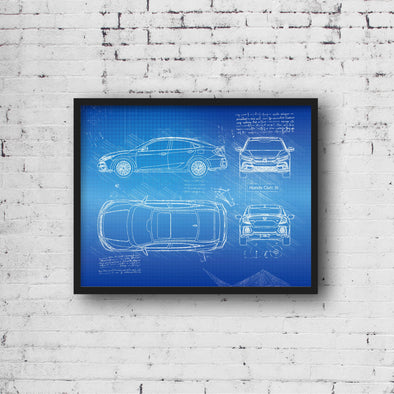 Honda Civic Si Sedan (2019 - present) Sketch Art Print - Sketch Style, Car Patent, Blueprint Poster, Civic Car, Civic Poster (P813)