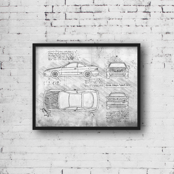 Honda Integra Type-R DC2 (1999) Sketch Art Print - Sketch Style, Car Patent, Blueprint Poster, Integra Car, Integra DC 2 (P440)