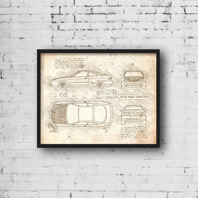 Honda Integra Type-R DC2 (1999) Sketch Art Print - Sketch Style, Car Patent, Blueprint Poster, Integra Car, Integra DC 2 (P440)