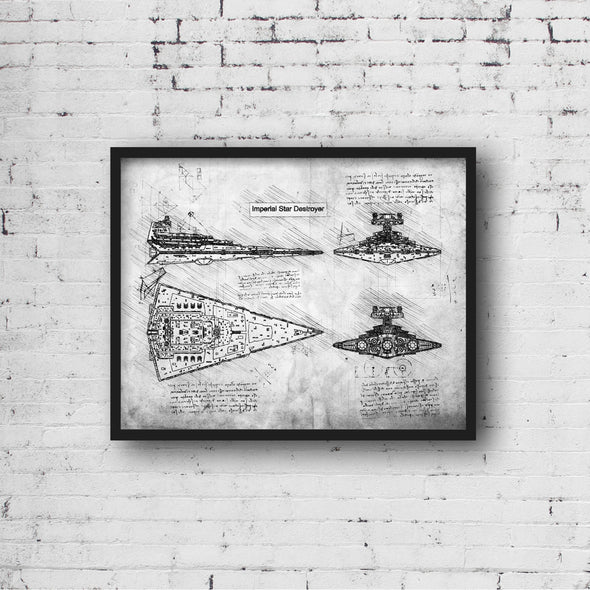 Imperial Star Destroyer Art Print - daVinci Style, Wall Art, Star Wars Poster, Patent Print, Leonardo daVinci, Patent Print (#P139)