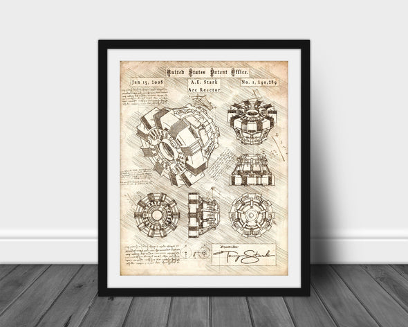 Iron Man Arc Reactor Art Print - daVinci Style, Wall Art, Iron Man Poster, Patent Print, War Machine, Mark III, Blueprint Specs (#P114)