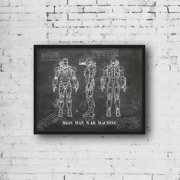 Iron Man War Machine Art Print - daVinci Style, Wall Art, Iron Man Poster, Arc Reactor Print, War Machine Decor, Blue Print, Stark (#P143)