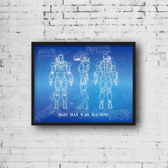 Iron Man War Machine Art Print - daVinci Style, Wall Art, Iron Man Poster, Arc Reactor Print, War Machine Decor, Blue Print, Stark (#P143)