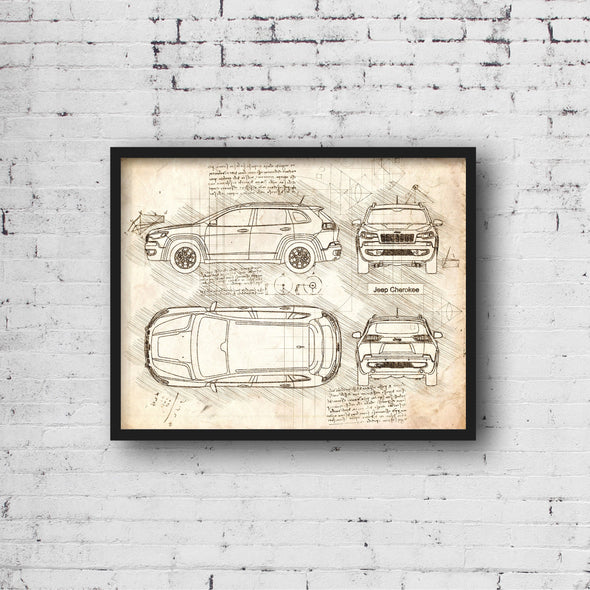 Jeep Cherokee (2019 - present) Sketch Art Print - Sketch Style, Car Patent, Blueprint Poster, Blue Print, Jeep Decor (P728)