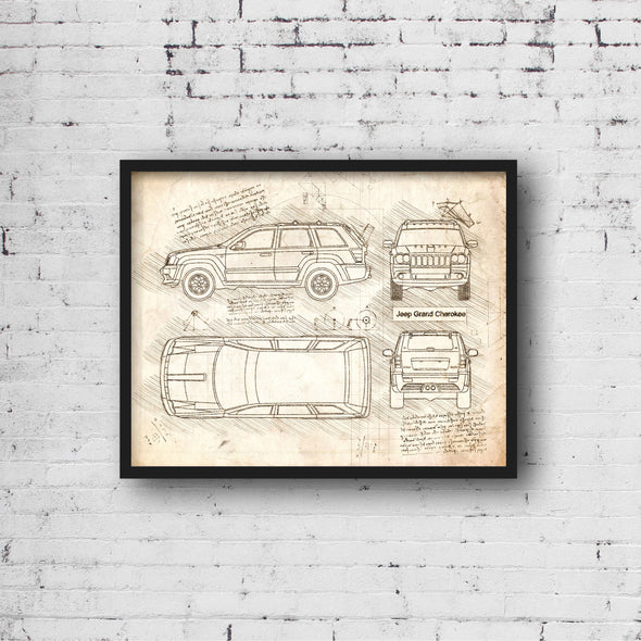 Jeep Grand Cherokee (2005 - 10) Sketch Art Print - Sketch Style, Car Patent, Blueprint Poster, Blue Print, Jeep Decor (P447)