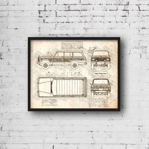 Jeep Wagoneer (1987 - 91) Sketch Art Print - Sketch Style, Car Patent, Blueprint Poster, BluePrint, Wagoneer Art Print (P656)