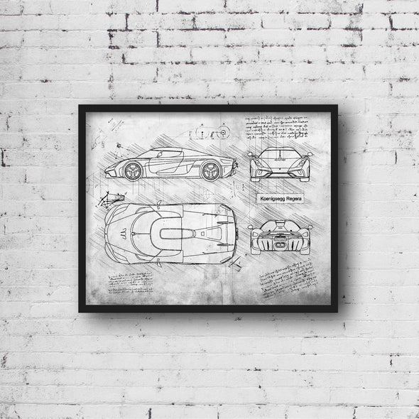 Koenigsegg Regera (2016) Sketch Art Print - Sketch Style, Car Patent, Patent, Blueprint Poster, Blue Print, Regera Car Art (P318)