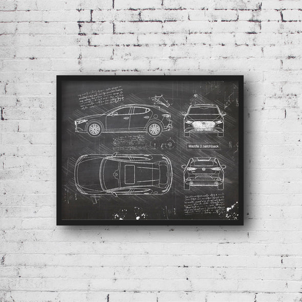 Mazda 3 Hatchback (2019) Sketch Art Print - Sketch Style, Car Patent, Patent, Blueprint Poster, Car Prints, Mazda 3 Car (P769)