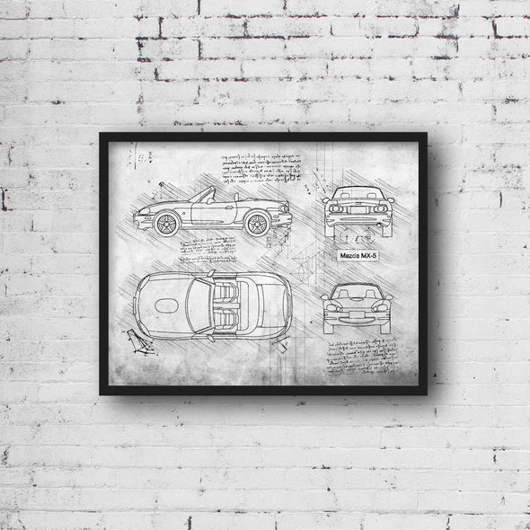 Mazda MX-5 (1998 - 05) Sketch Art Print - Sketch Style, Car Patent, Patent, Blueprint Poster, Car Prints, MX 5, MX5 Poster (P706)