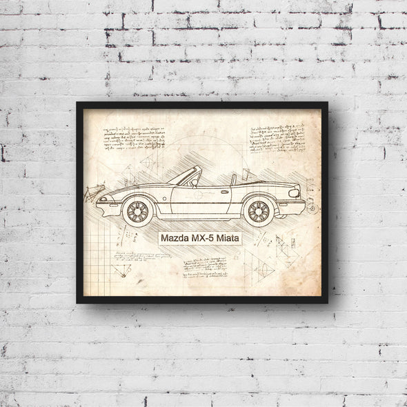 Mazda MX-5 Miata (1989 - 98) Sketch Art Print - Sketch Style, Car Patent, Patent, Blueprint Poster, Car Prints, MX 5, MX5 (P512)