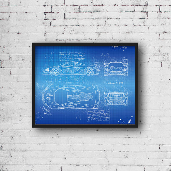 McLaren P1 GTR (2015) Sketch Art Print - Sketch Style, Car Patent, Patent, Blueprint Poster, Blue Print, McLaren Cars (P734)