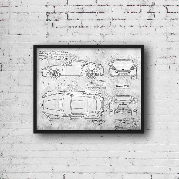 Nissan 370Z (2008) Sketch Art Print - Sketch Style, Car Patent, Blueprint Poster, Blue Print, 370 Z Poster Print (P326)