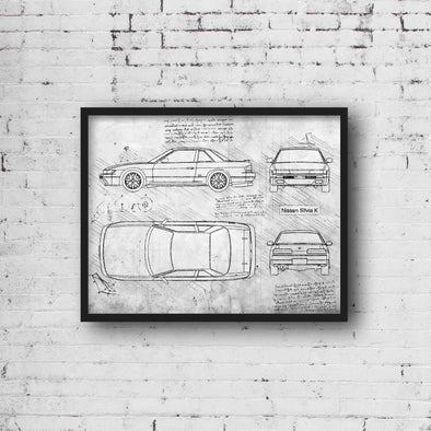 Nissan Silvia K (1989 - 1994) Sketch Art Print - Sketch Style, Car Patent, Blueprint Poster, Blue Print, Silvia K Car Art (P377)
