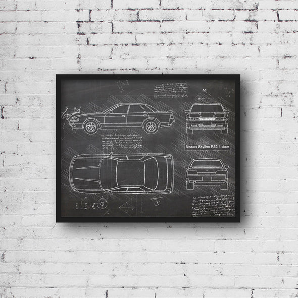 Nissan Skyline R32 4-Door (1989 - 94) Sketch Art Print - Sketch Style, Car Patent, Blueprint Poster, BluePrint, R32 Poster (P703)