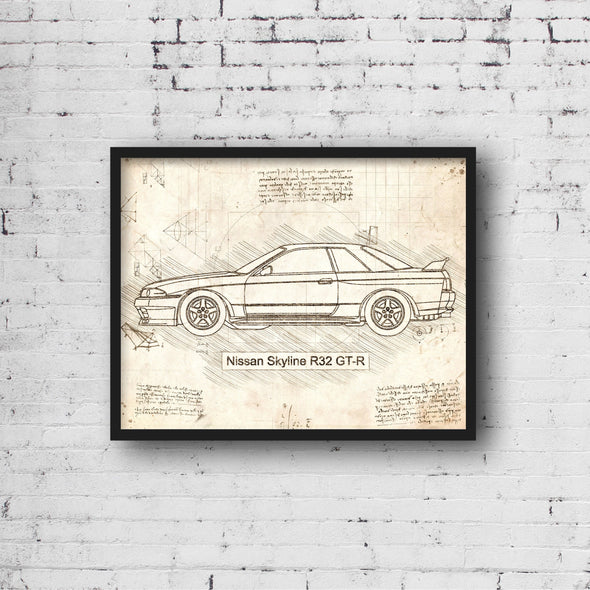 Nissan Skyline R32 GT-R (1989 - 1994) Sketch Art Print - Sketch Style, Car Patent, Blueprint Poster, BluePrint, GTR Poster (P541)