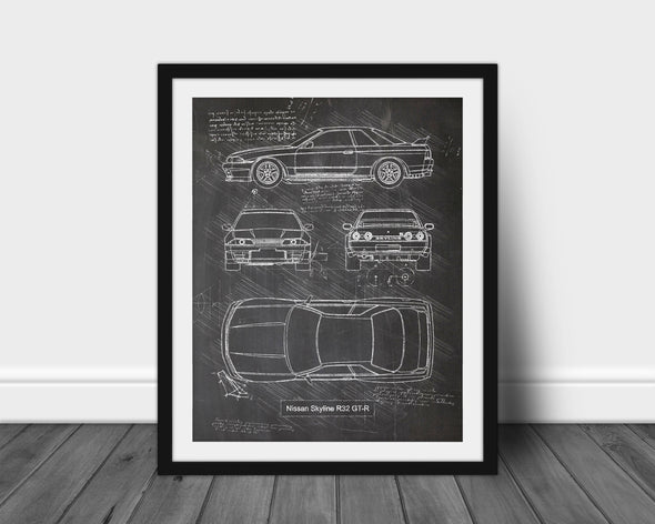 Nissan Skyline R32 GT-R (1989 - 94) Sketch Art Print - Sketch Style, Car Patent, Blueprint Poster, BluePrint, GTR Poster (P591)
