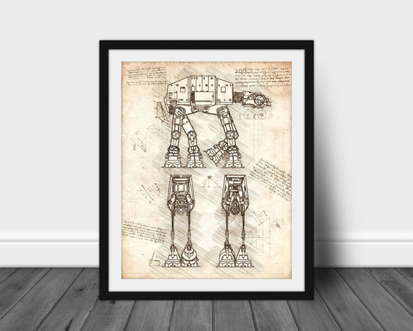 Star Wars AT-AT Art Print - daVinci Style, Star Wars Poster, Patent Print, daVinci Art, Blue Print, All Terrain Armored Transport (#P557)