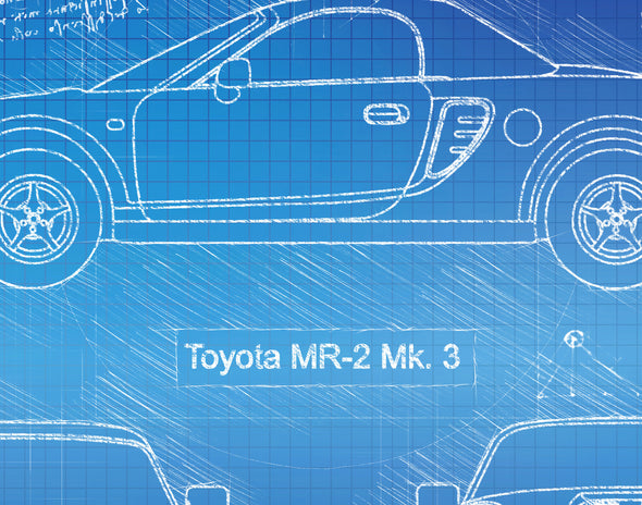Toyota MR2 Mk 3 (1999 - 07) Sketch Art Print - Sketch Style, Car Patent, Blueprint Poster, Blue Print, MR 2 Car, MR2 Poster (P477)