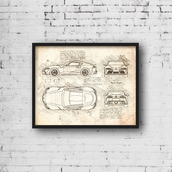 Toyota Supra (2019 - present) Sketch Art Print - Sketch Style, Car Patent, Blueprint Poster, Blue Print, Supra Car Art (P735)
