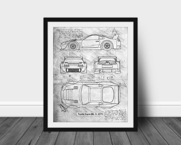 Toyota Supra Mk. IV JGTC (1995) Sketch Art Print - Sketch Style, Car Patent, Blue Print Poster, Vertical Art, Supra Car Art (P596)