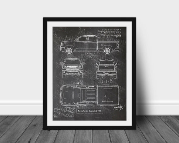 Toyota Tundra Double Cab TRD (2014 - present) Sketch Art Print - Car Patent, Vertical Art Blue Print Poster, Tundra Truck Art (P619)