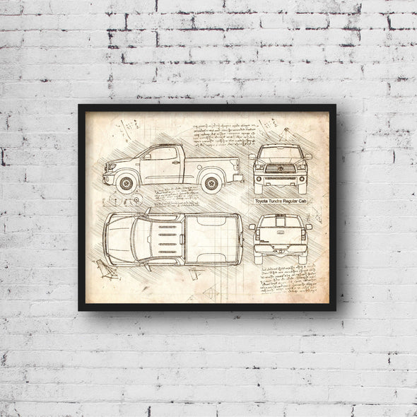 Toyota Tundra Regular Cab (2007 - 13) Sketch Art Print - Sketch Style, Car Patent, Blue Print Poster, Tundra Truck Art (P487)