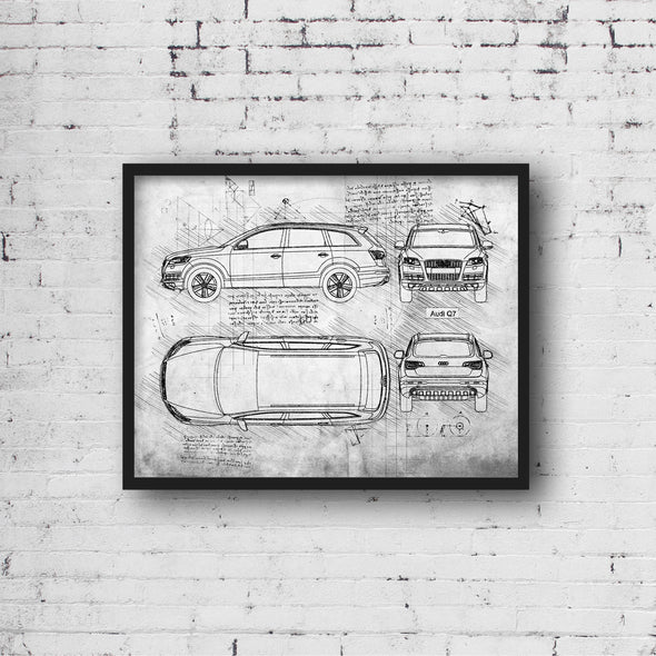 Audi Q7 (2007 - 15) Sketch Art Print - Sketch Style, Blue Print Poster, Spyder Car, Audi Art, Audi Q7 Poster (P463)