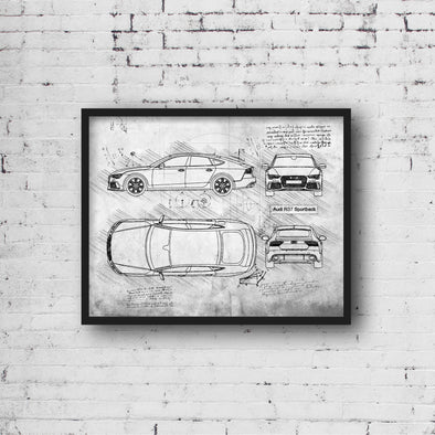 Audi RS7 Sportback (2015) Sketch Art Print - Sketch Style, Blue Print Poster, Spyder Car, Audi Art, Audi RS 7 Poster (P552)
