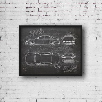 Audi S4 Quattro (2008 - 12) Sketch Art Print - Sketch Style, Blue Print Poster, Spyder Car, Audi Art, Audi S4 Poster (P355)