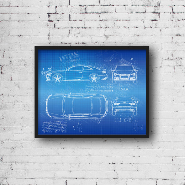 Audi S5 Coupe (2012 - 16) Sketch Art Print - Sketch Style, Blue Print Poster, Spyder Car, Audi Art, Audi S5 Poster (P346)
