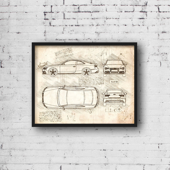 Audi S5 Coupe (2012 - 16) Sketch Art Print - Sketch Style, Blue Print Poster, Spyder Car, Audi Art, Audi S5 Poster (P346)