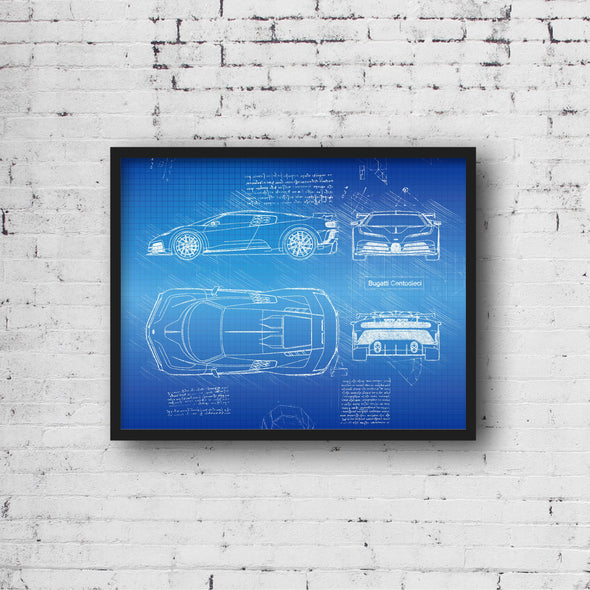 Bugatti Centodieci (2019 - 20) Sketch Art Print - Sketch Style, Car Patent, Patent, Blue Print Poster, Bugatti Posters (P815)
