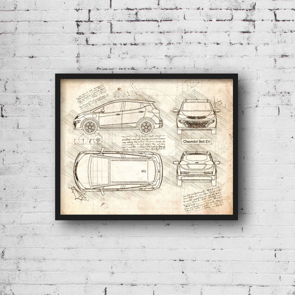 Chevrolet Bolt EV (2016 - present) Sketch Art Print - Sketch Style, Car Patent, Blueprint Poster, Blue Print, Bolt Car (P679)