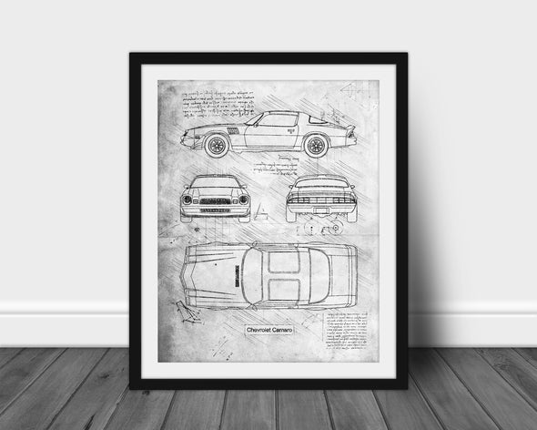 Chevrolet Camaro (1977 - 81) Sketch Art Print - Sketch Style, Car Patent, Blueprint Poster, Blue Print, Camaro Decor (P822)