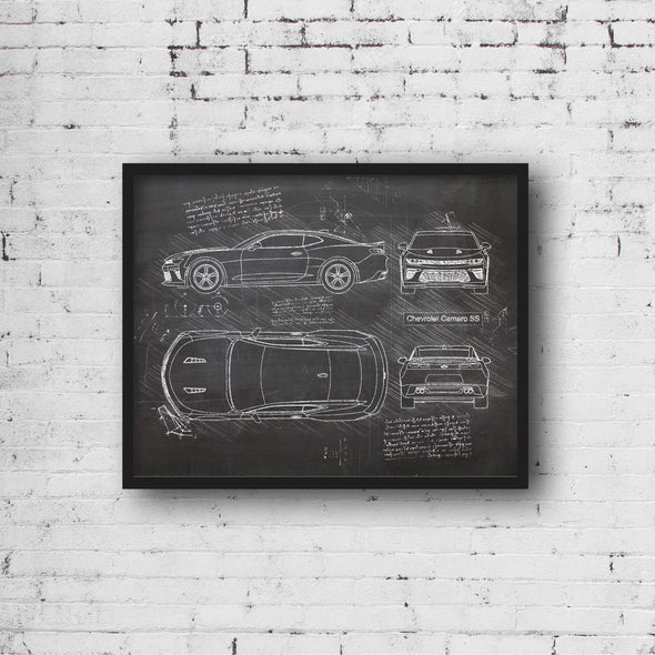 Chevrolet Camaro SS (2016 - present) Sketch Art Print - Sketch Style, Car Patent, Blueprint Poster, Blue Print, Camaro Decor (P503)