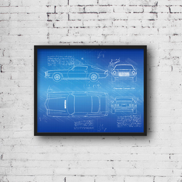 Chevrolet Camaro Z28 (1972) Sketch Art Print - Sketch Style, Car Patent, Blueprint Poster, Blue Print, Camaro Z28 Decor (P614)