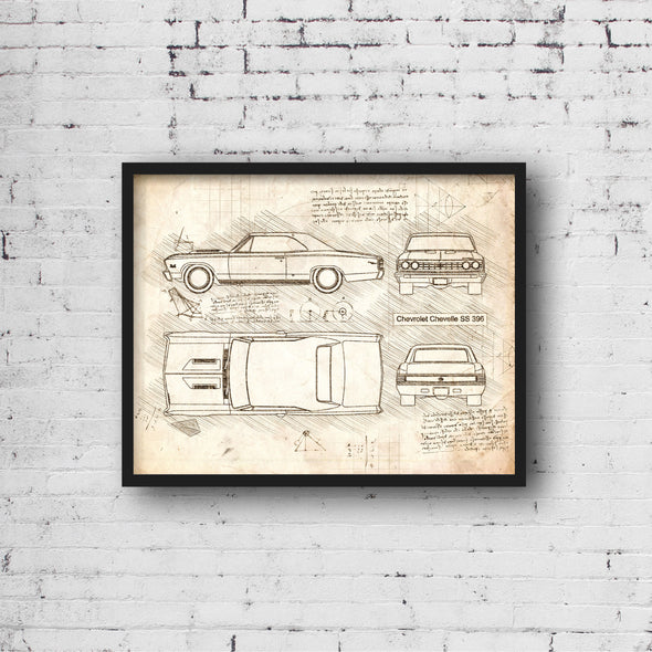 Chevrolet Chevelle SS 396 (1966 - 67) Sketch Art Print - Sketch Style, Car Patent, Poster, Blue Print, Chevelle Car Decor (P792)